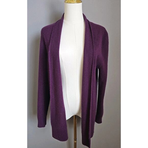 Saks Fifth Avenue Sz M Open Front 100% Cashmere Sweater Plum Purple Cardigan - Picture 1 of 13